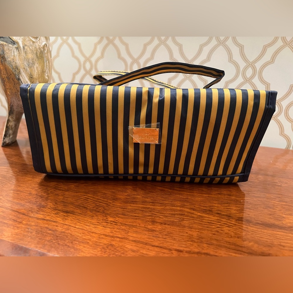 JM New York Medium Striped Navy and Gold Cosmetic Organizer